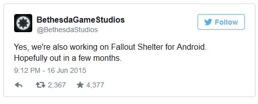 بله، ما همچنین بر روی Fallout Shelter برای اندروید مشغول به کار هستیم. امیدواریم که این نسخه طی ماه‌های آینده منتشر شود.