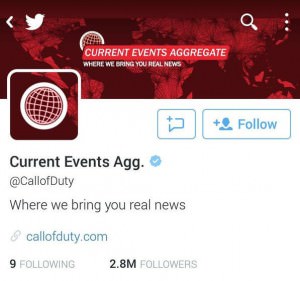 call of duty twitter account renamed to Current Events with fake news