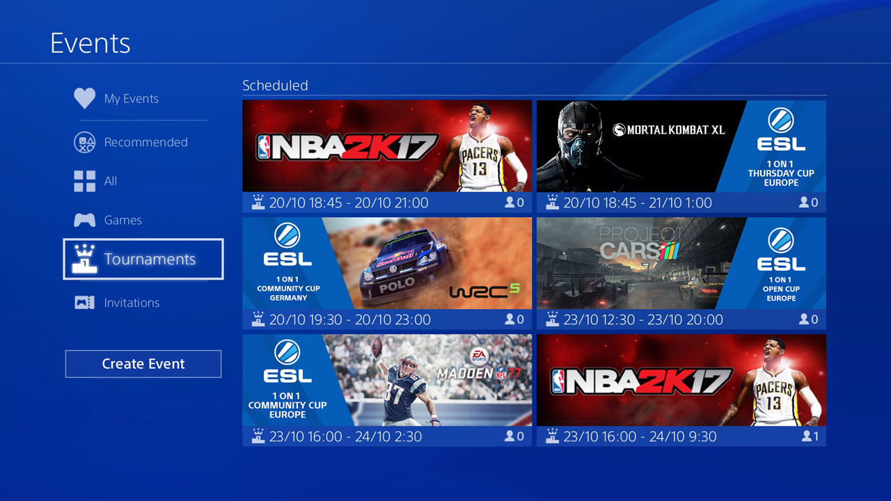 playstation 4 Tournaments feature