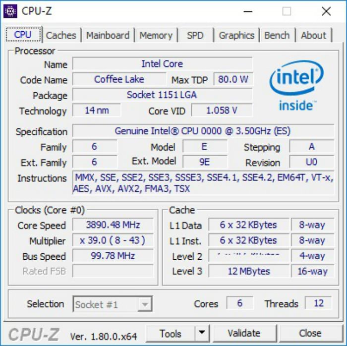 Intel Coffee Lake 6 Core CPU