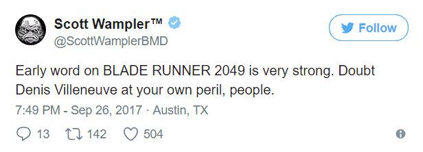 Blade Runner 2049 early reactions