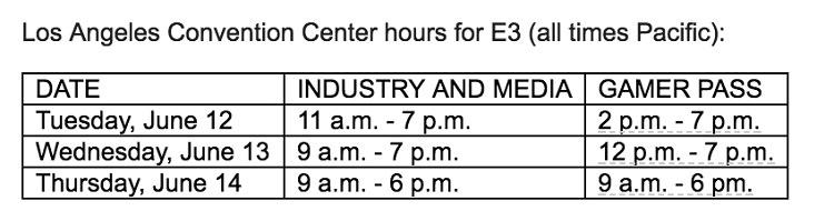 ساعات نمایشگاه E3 2018