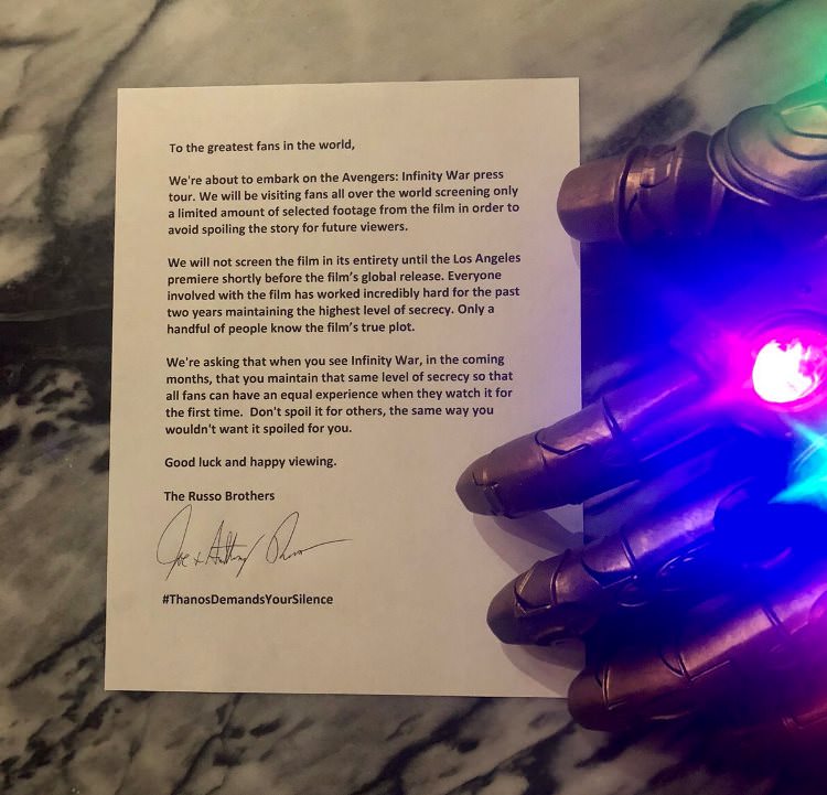 Avengers: Infinity War letter