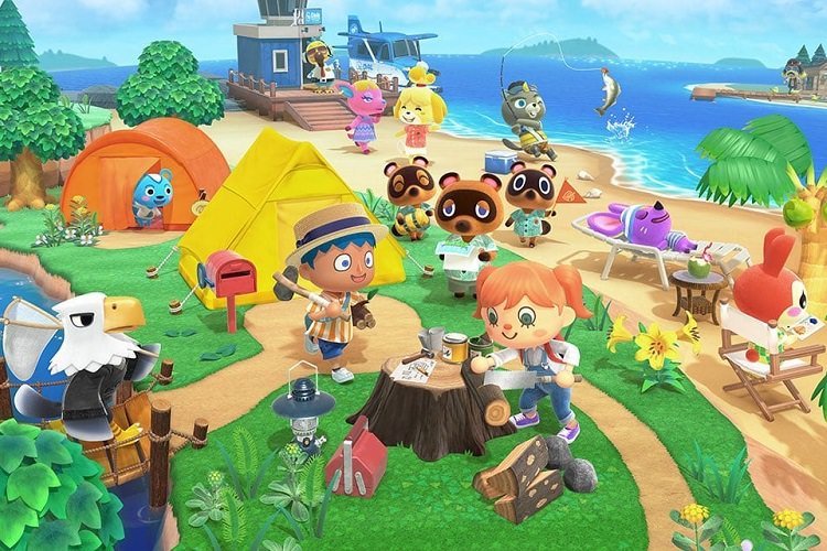کاراکترهای Animal Crossing: New Horizons در حال کار کردن و بریدن چوب