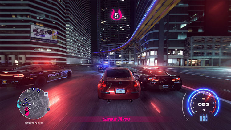 ماشین قرمز رنگ در حال فرار از دست پلیس در Need for Speed