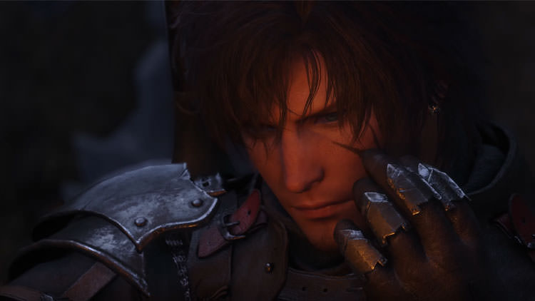 قهرمان داستان در حال لمس کردن خالکوبی صورت خود در Final Fantasy 16