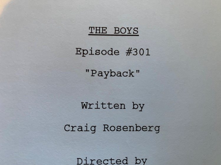 صفحه اول فیلمنامه قسمت اول فصل سوم سریال The Boys با نام Payback