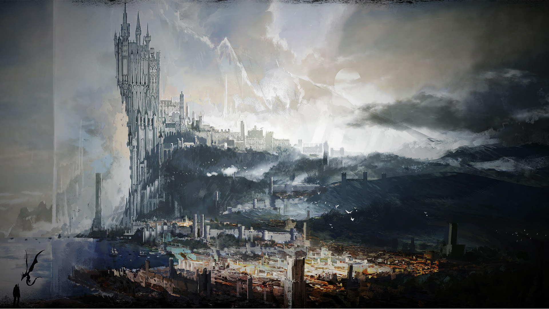 تصوری هنری از مکانی در بازی Final Fantasy 16