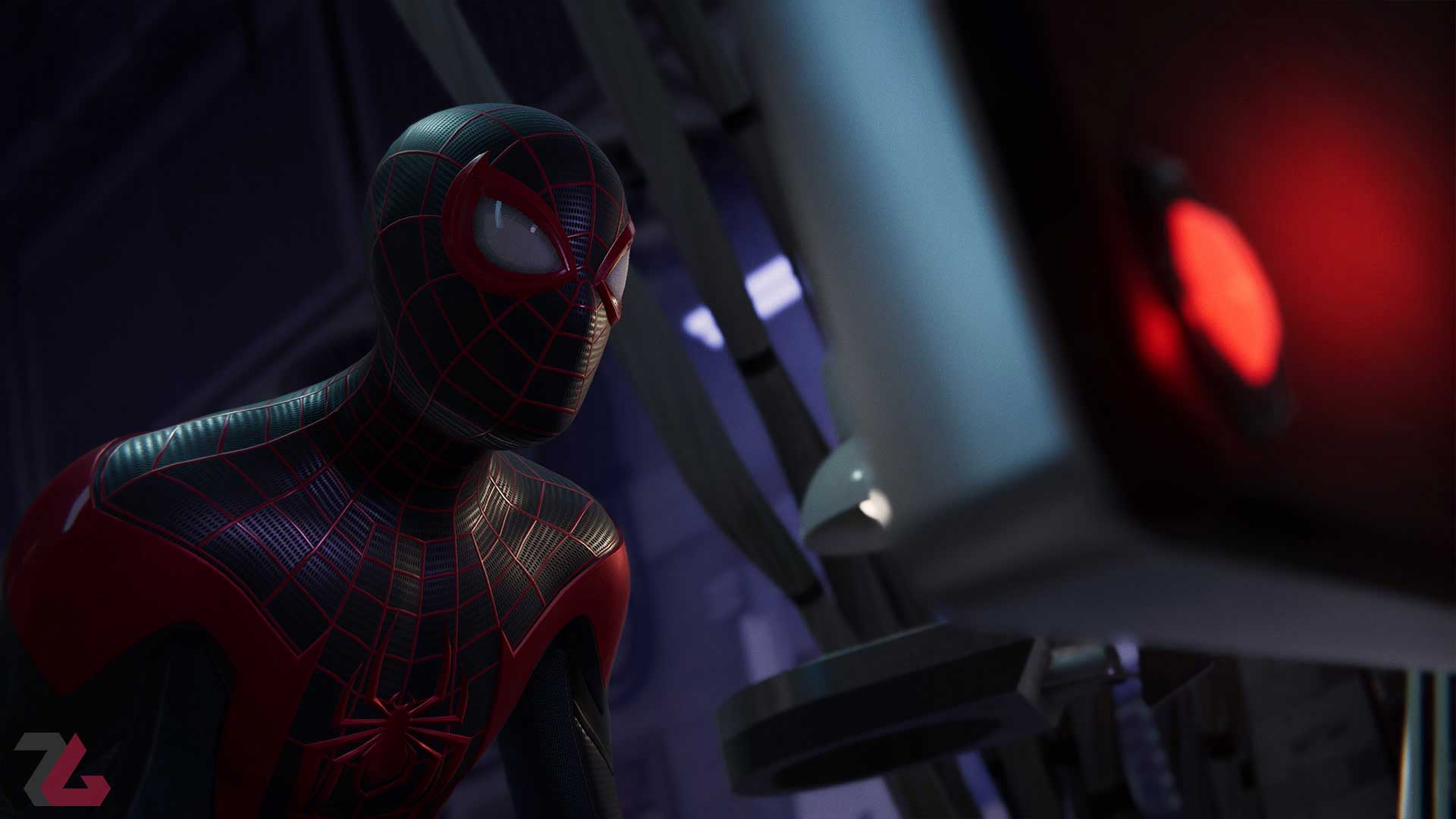 مرد عنکبوتی مشغول بررسی شواهد در محیط خطرناک بازی Marvel's Spider-Man: Miles Morales