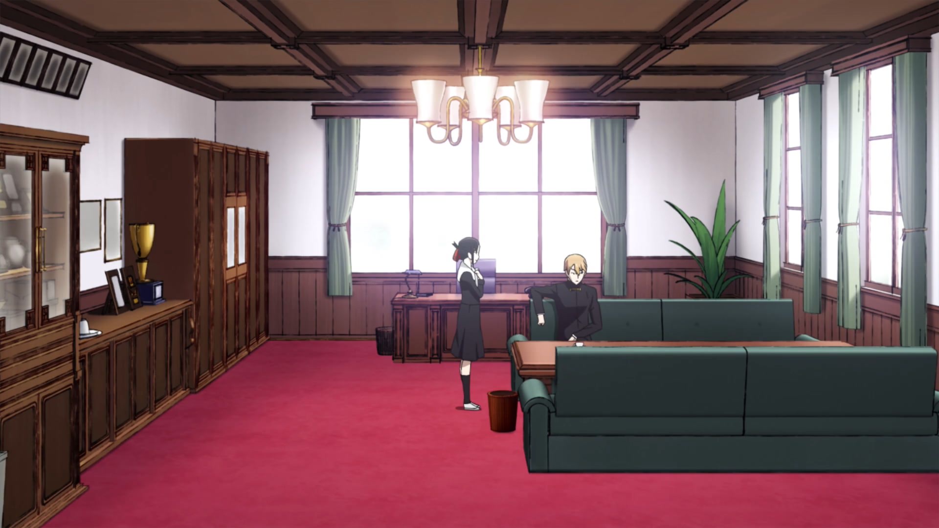   Kaguya-sama: Love is War کاگویا و میوکی در اتاق شورای دانش‌آموزی انیمه
