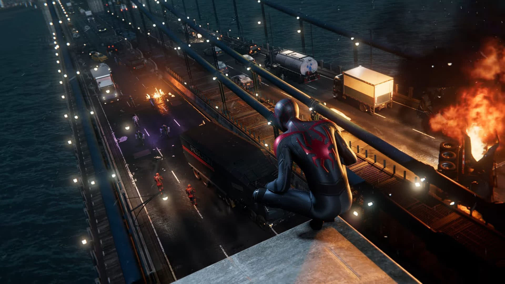 مایلز روی پل در بازی Spider-Man Miles Morales