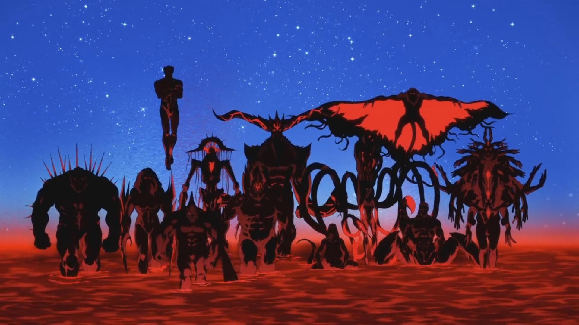 تایتان‌ها روی دریا در حال حرکت سوی میدان نبرد با خدایان با پشت زمینه‌ی آسمان شب در انیمیشن Blood of Zeus