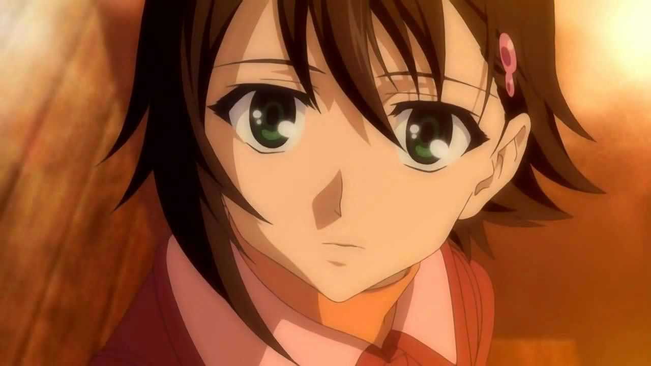 چهره غمگین دختر ژاپنی با لباس قرمز روی سطح چوبی در انیمه True Tears