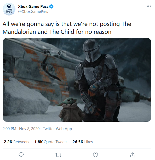 توییت ایکس باکس گیم پس با انتشار تصویری از Mandalorian و Baby Yoda