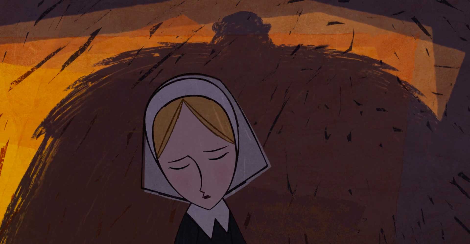چهره غمگین دختر در مقابل عظمت والدین ترسناک خود در انیمیشن Wolfwalkers