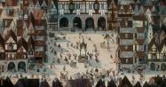 مردم شهر و خانه های مختلف در وسط روز انیمیشن Wolfwalkers