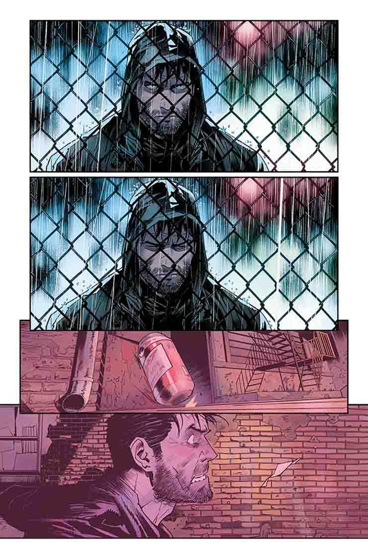 بروس وین در حال گشت و گذار در خیابان در سری کتاب کمیک Future State: Dark Detective