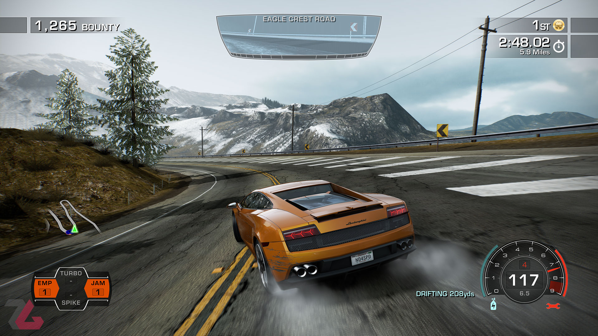 دور زدن سر پیچ با لامبورگینی در Need for Speed Hot Pursuit Remastered