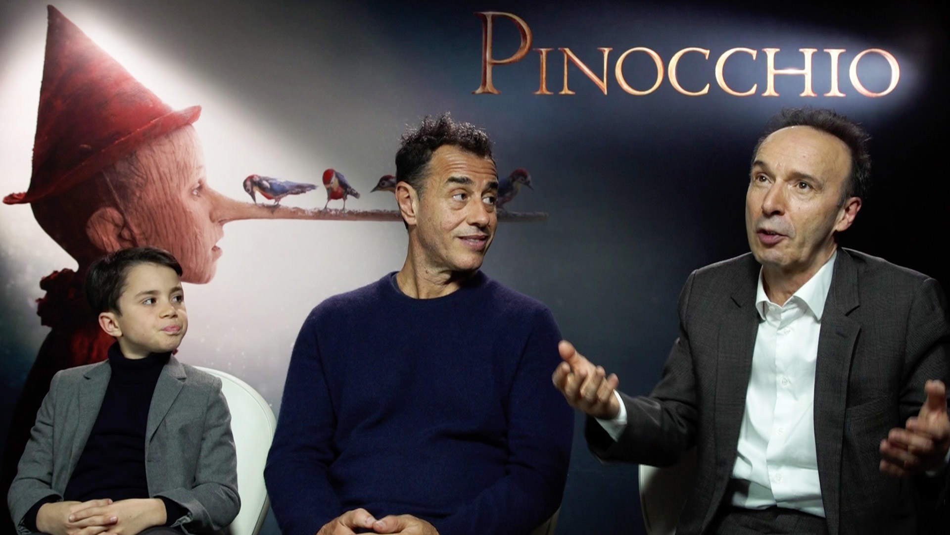 روبرتو بنینی ماتئو گراونه و فدریکو لیلاپی در نمایش فیلم پینوکیو