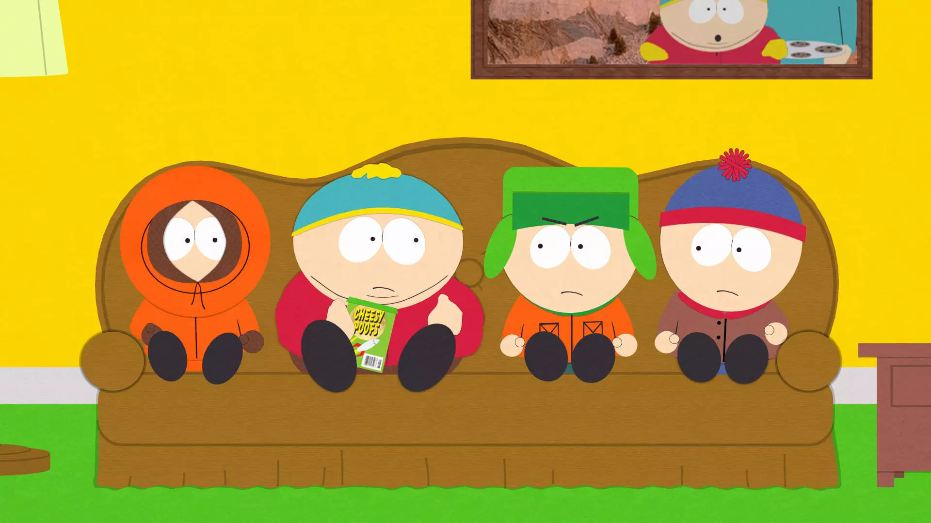 شخصیت های سریال South Park روی کاناپه نشسته اند