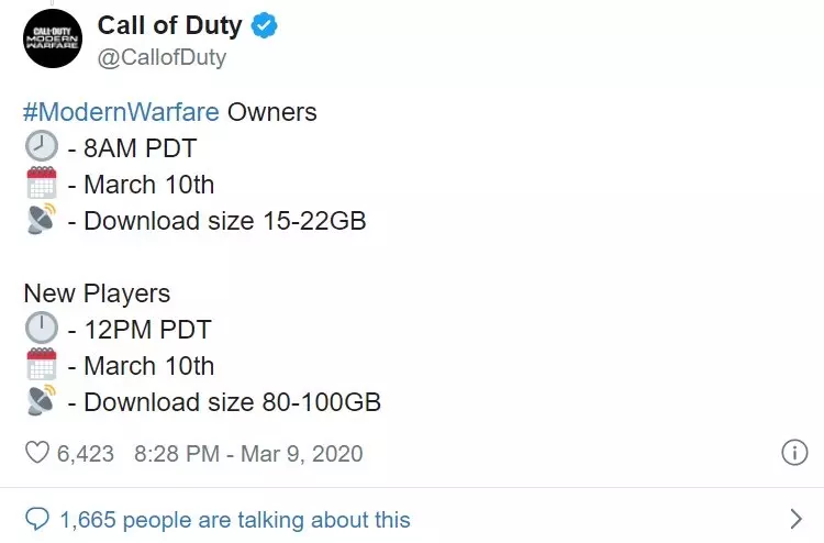 CoD Warzone DL Size