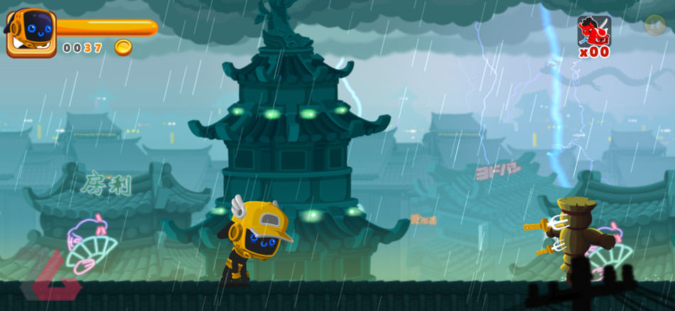 بازی موبایل Ninja Dash نمایی از شب بارانی