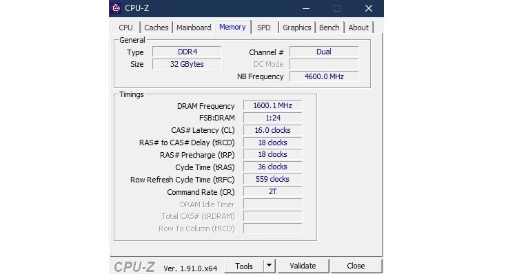 CPU -Z انمایش اطلاعات حافظه در 