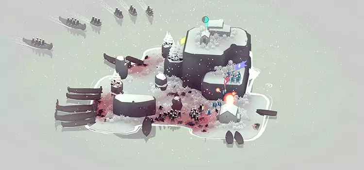 نمایی از گیم‌پلی بازی Bad North در زمستان و کوه