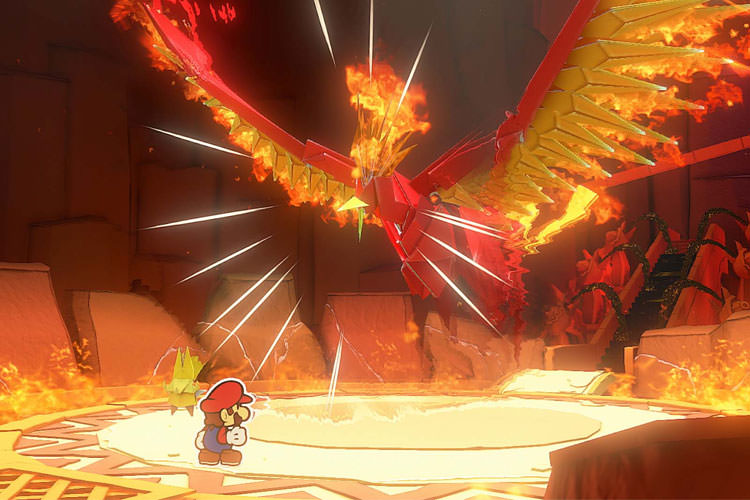 مبارزه ماریو با ولیومنتال آتش در Paper Mario: The Origami Kingdom