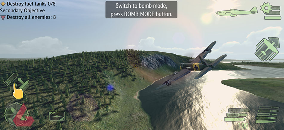 محیط بازی بازی موبایل Warplanes: WW2 Dogfight در جنگل و کوهستان