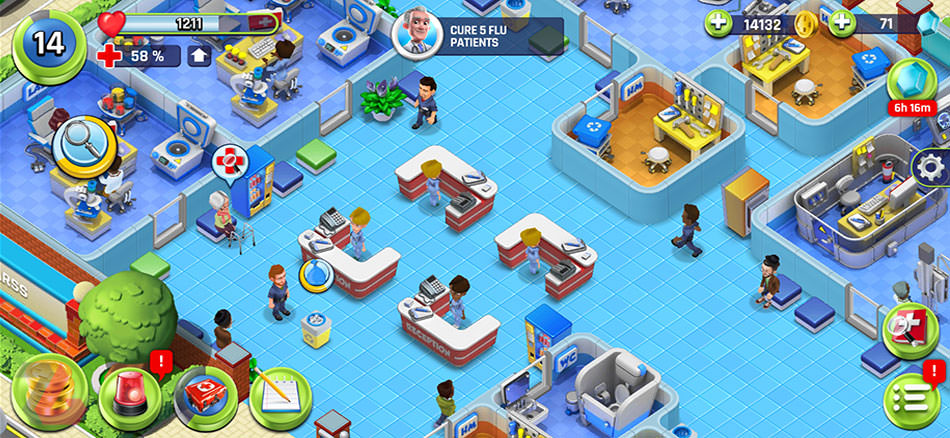 محیطی از آزمایشگاه و پذیرش بیمارستان در بازی موبایل Dream Hospital