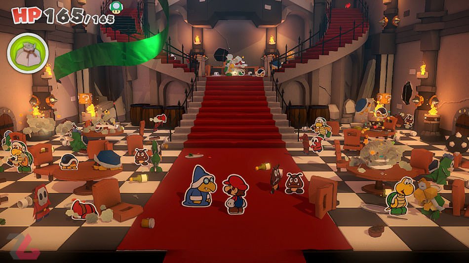 محیط داخلی قلعه باوزر و نبرد سربازهای او با دشمنان شما در Paper Mario: The Origami King