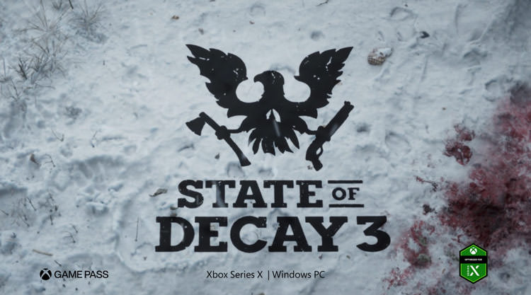 یک عقاب با تفنگ و تبر روی برف های خونین در لوگو بازی State of Decay 3