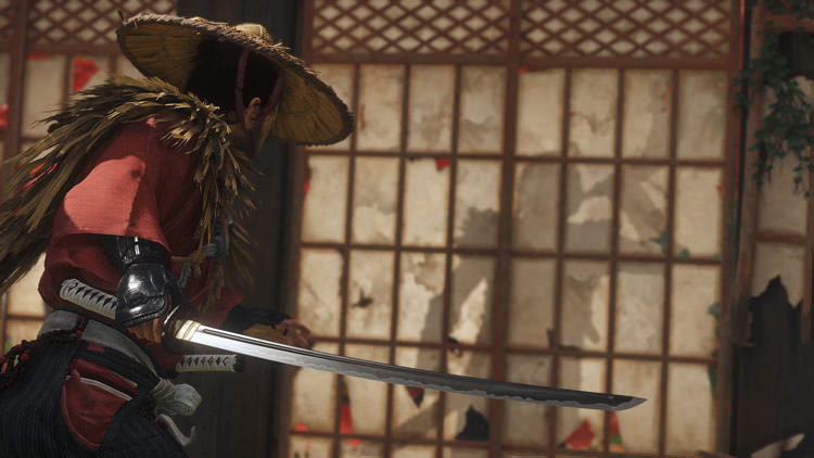 سامورایی با کلاه حصیری و شمشیر بلند در بازی Ghost of Tsushima
