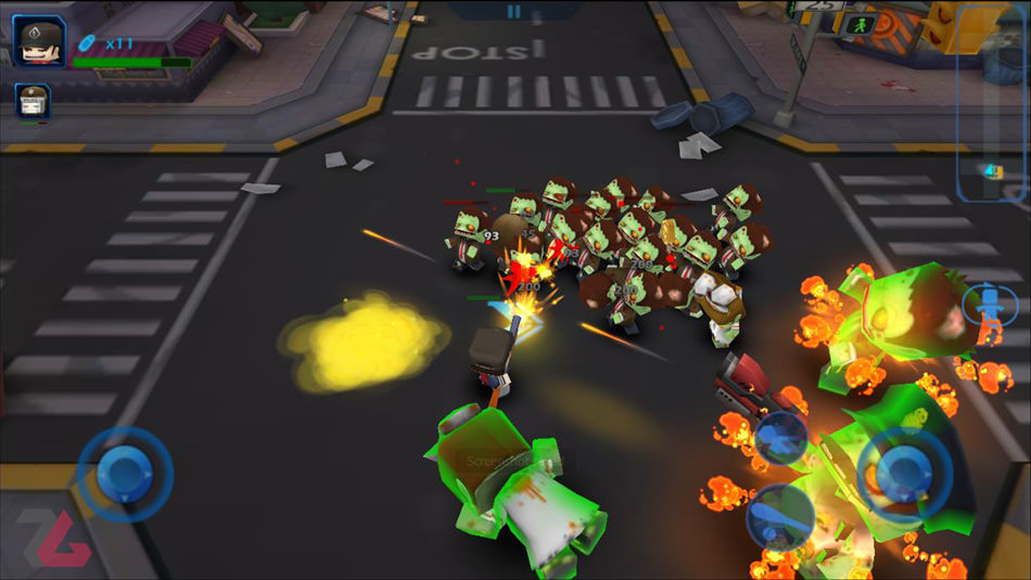 حمله زامبی ها به قهرمانان از سمت خط کشی عابرپیاده در بازی Call of Mini Squad