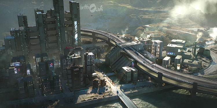 اتوبان‌ها و برج‌های محیط وست‌بروک بازی Cyberpunk 2077