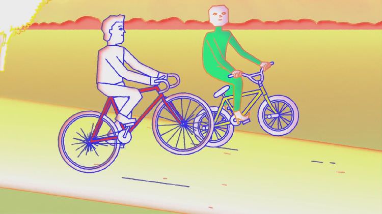 انسان و آدم فضایی در حال دوچرخه سواری در انیمیشن Space Man