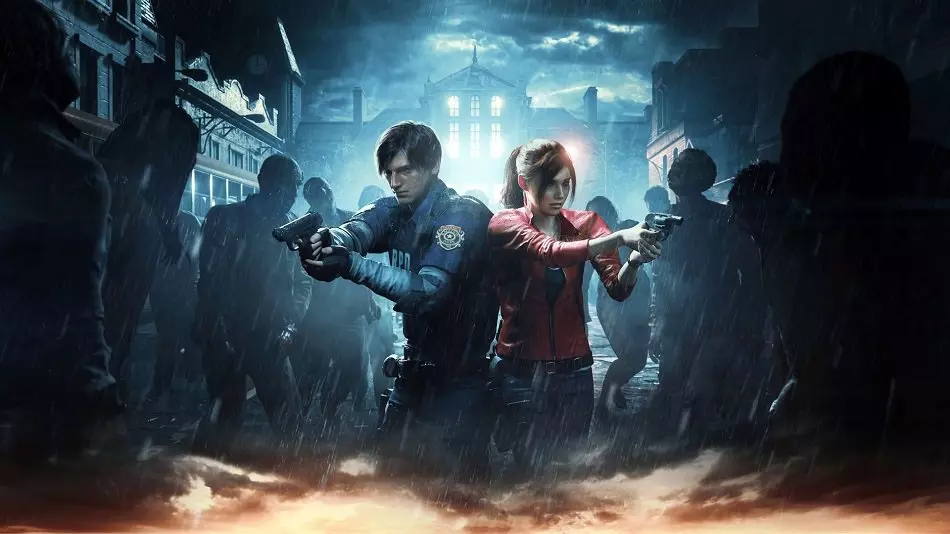لیان و کلیر در میان زامبی ها در Resident Evil 2 Remake