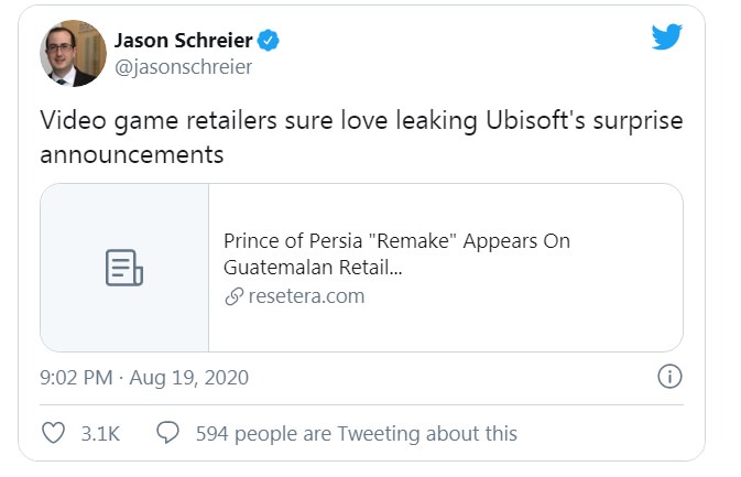 توییت جیسون شرایر درباره بازی Prince of Persia Remake