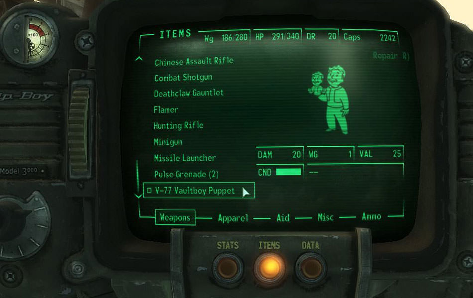 سیستم Pip-Boy در بازی Fallout 3