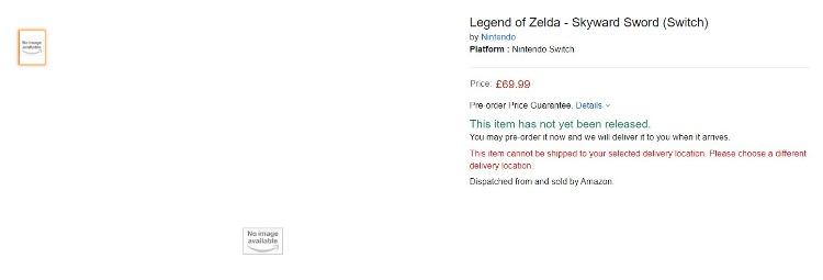 صفحه بازی The Legend of Zelda: Skyward Sword در آمازون بریتانیا