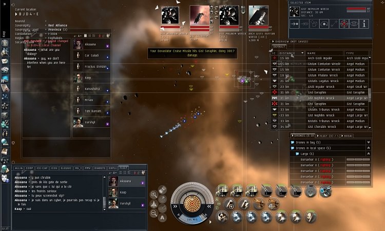 نمایش واسط گرافیکی فراوان بر صفحه نمایش در بازی Eve Online به منظور رساندن اطلاعات ضروری به بازیکن