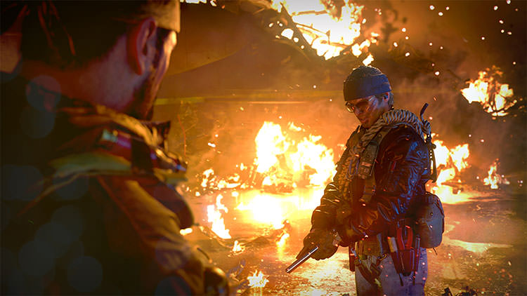 وودز در حال صحبت با کاراکتر بازی  Call of Duty Black Ops Cold War