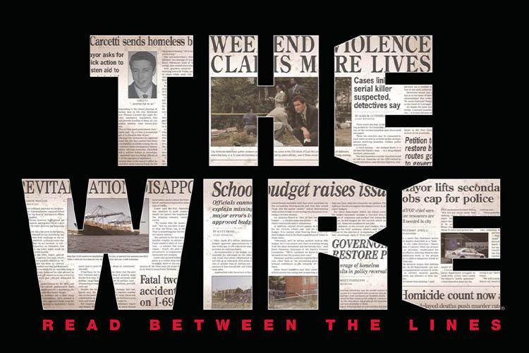 کاور سریال The wire با قسمت‌های از روزنامه و صحنه‌های سریال