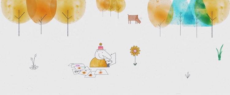 شخصیت هرمن براون با بک گراند درخت و گوزن در حال طراحی تصویر گل