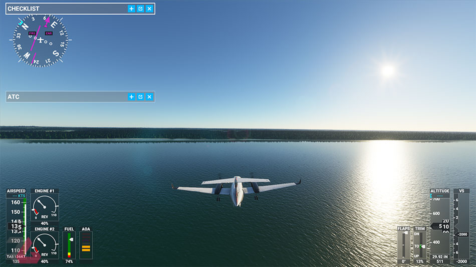 پرواز روی سطح آب در هوای آفتابی در  Microsoft Flight Simulator
