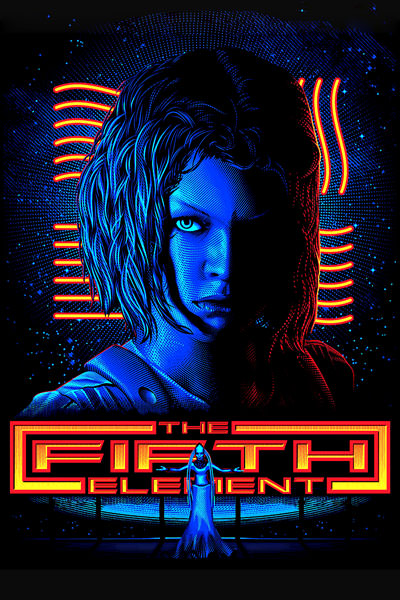 پوستر آبی و قرمز نئونی خاص فیلم The Fifth Element با حضور میلا یوویچ