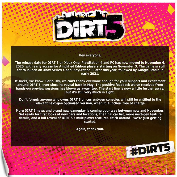 بیانیه استودیو کدمسترز برای تأخیر تاریخ انتشار بازی Dirt 5