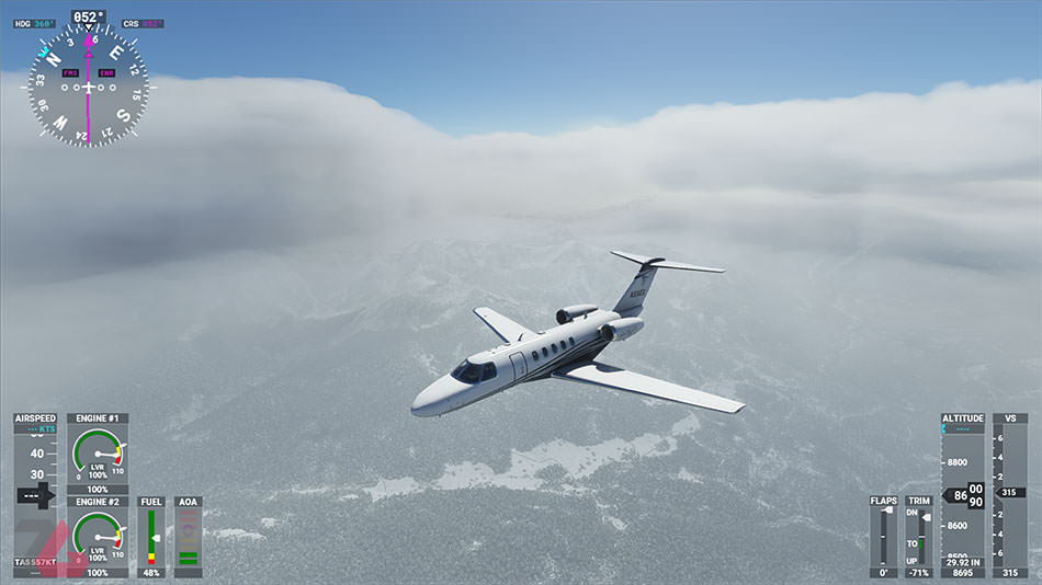 خلبانی در هوای برفی و ابری در بازی  Microsoft Flight Simulator