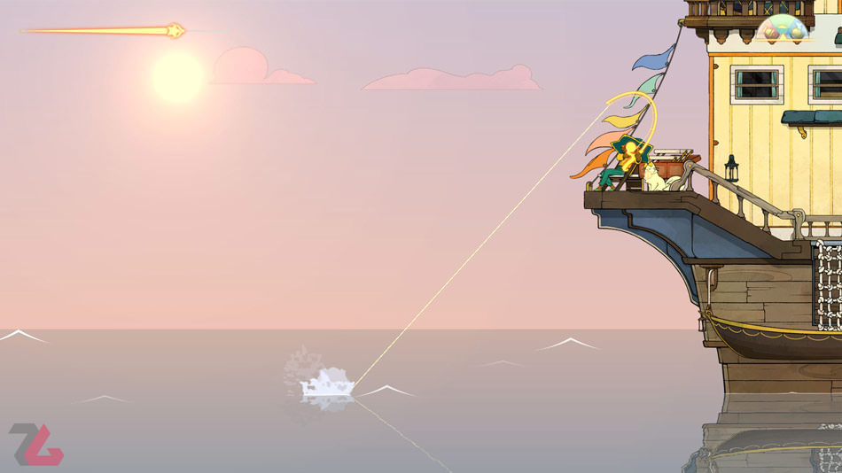 ماهیگیری مقابل نور خورشید در بازی Spiritfarer